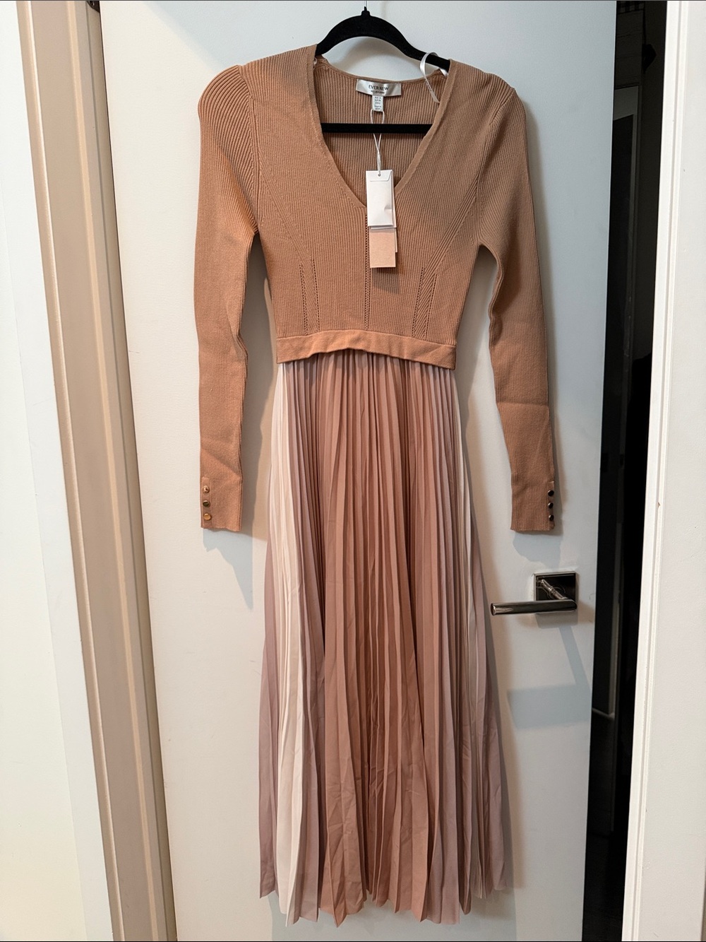 Ever New Beige Pleated Midi Dress with Knit Bodice